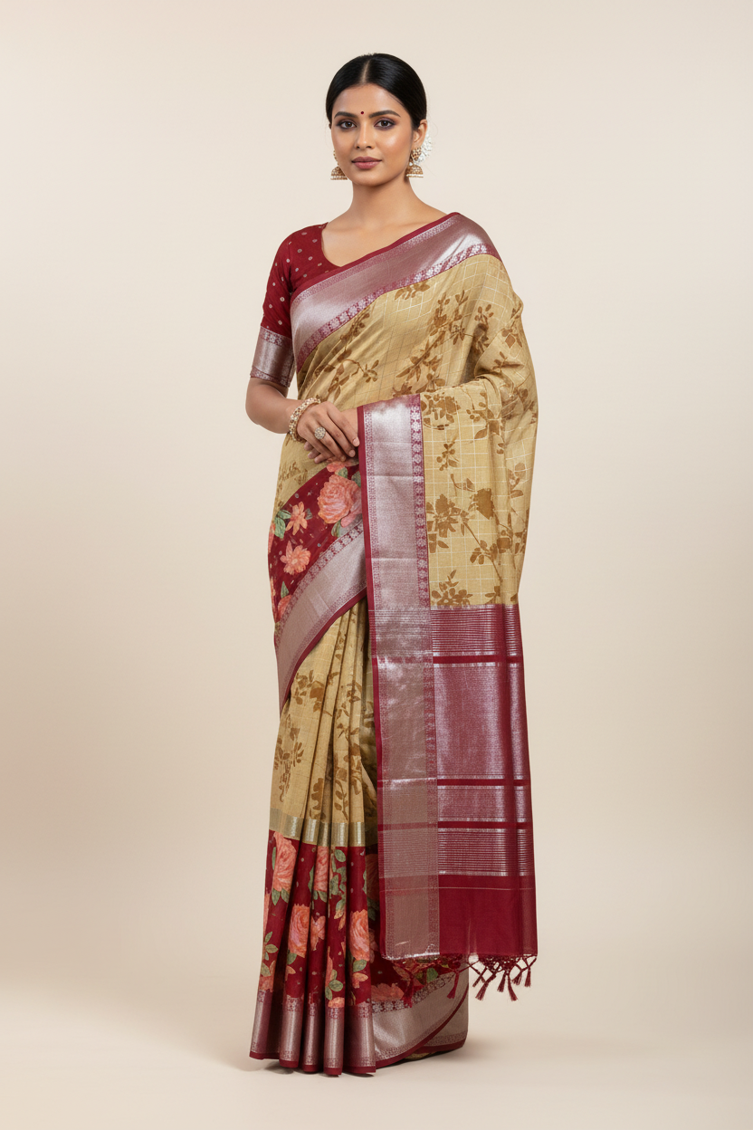 Semi Crepe Silk Saree - Mustard Yellow Color