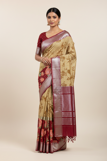 Semi Crepe Silk Saree - Mustard Yellow Color