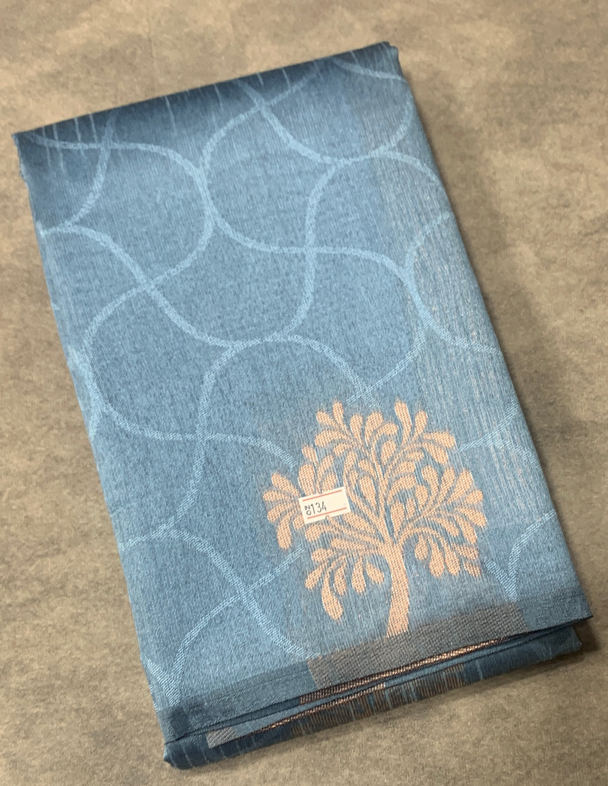 Sky Blue Colour Jute Silk Saree with Balloon Butta, Borderless