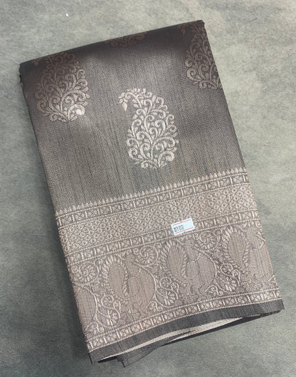 Brown Colour Semi Jute Silk Saree with Silver Zari Border