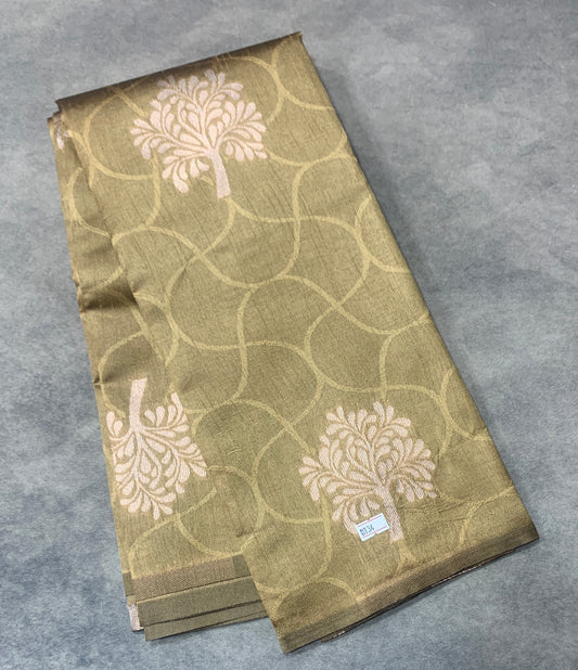 Gold Colour Jute Silk Saree with Balloon Butta, Borderless