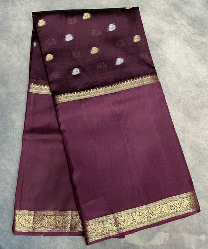 Semi Banarasi Saree Brown Color with Zari Border