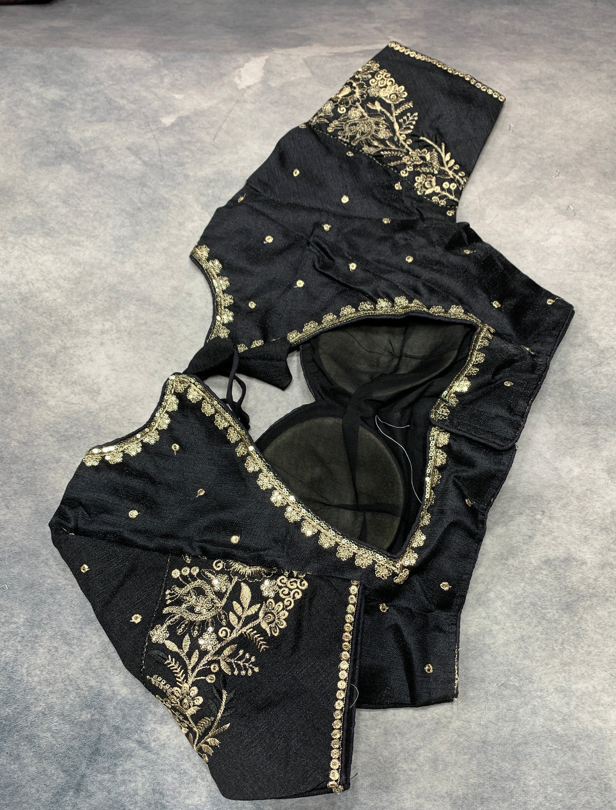 Ready-to-Wear Embroidered Silk Blouse - Black, Silver Embroidery (Style 2)