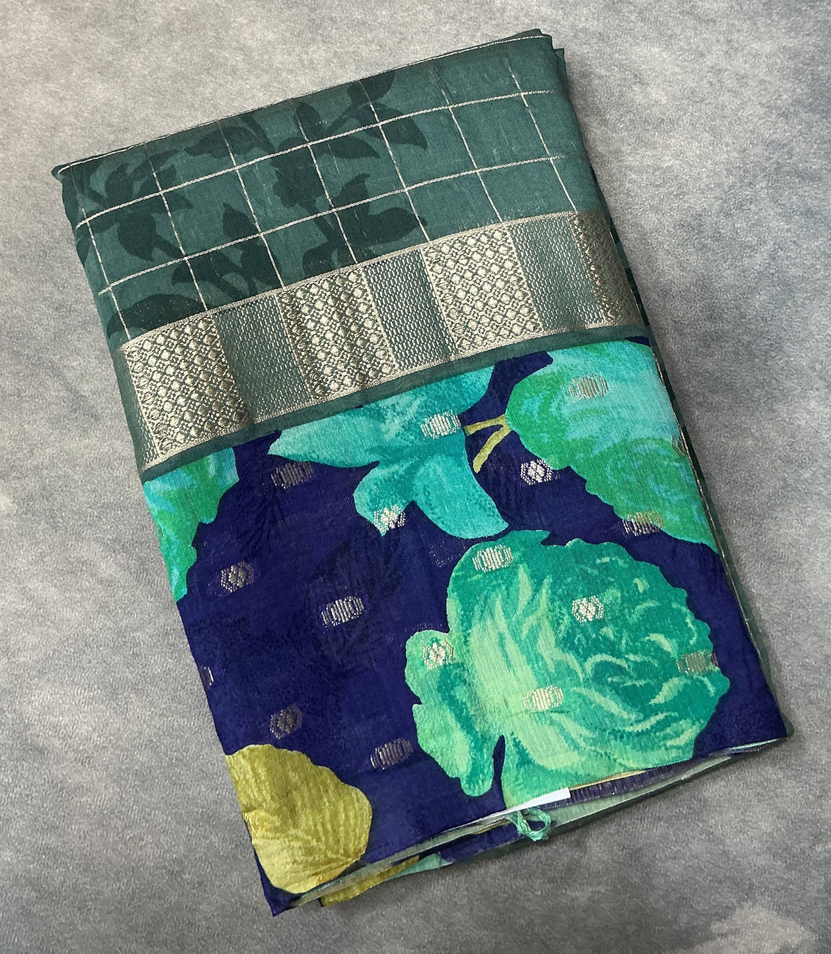 Semi Crepe Silk Saree - Green Color