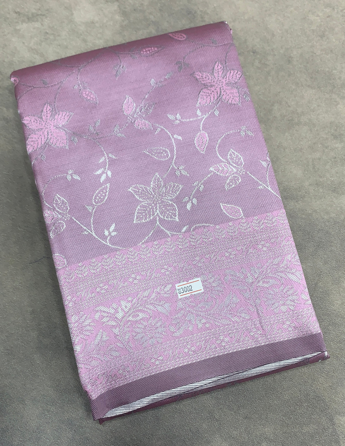 Jute Silk Saree – Light Lavender with Floral Creeper
