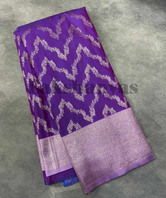 Purple Color Vegan Silk saree with Sliver Color border