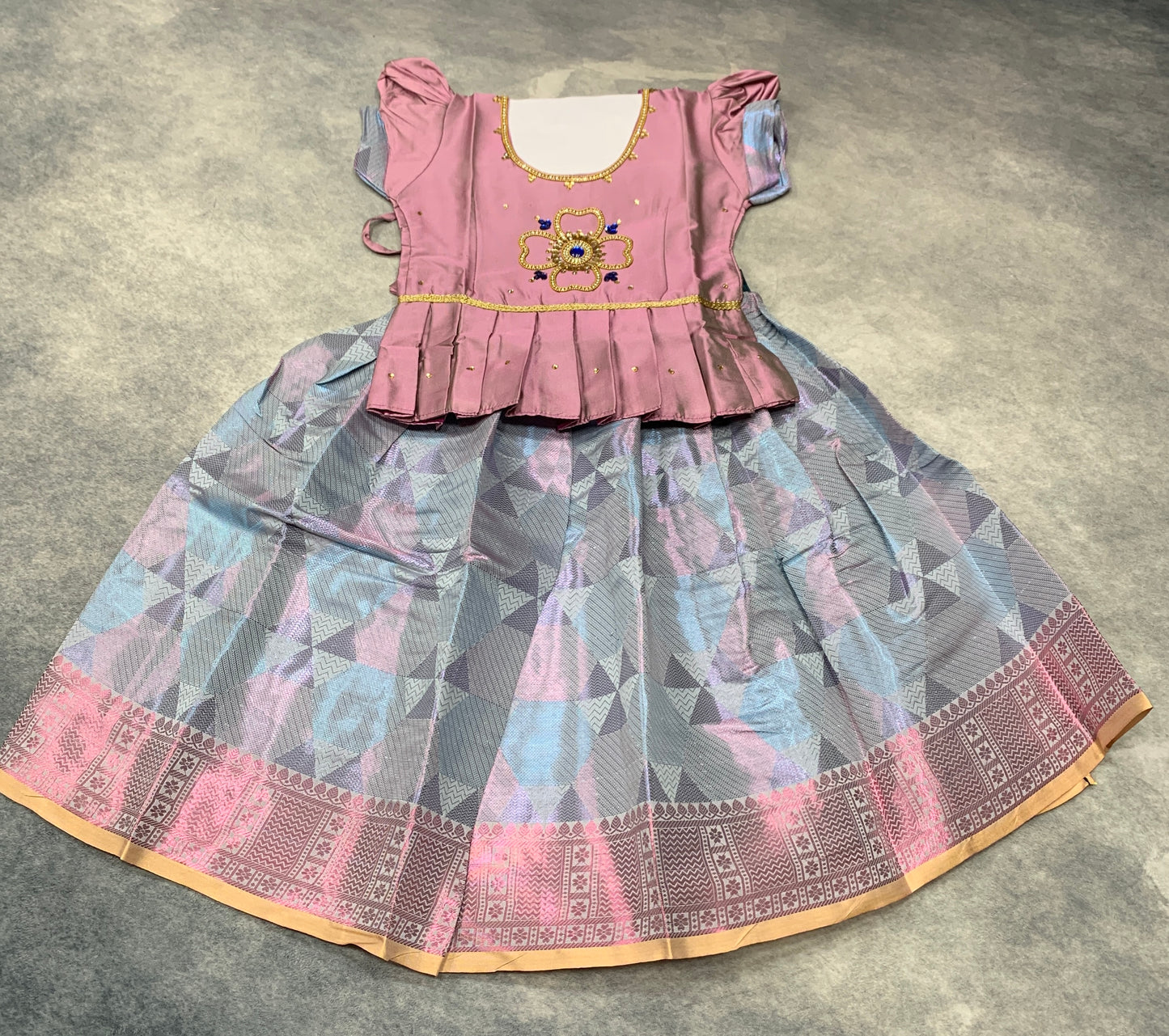 Ready To Wear Pavadai Multi Colour with Mauve Colour Blouse