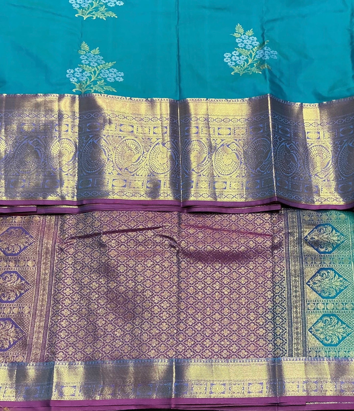 Sapphire Color Vegan Silk saree with silver meenakari floral butta