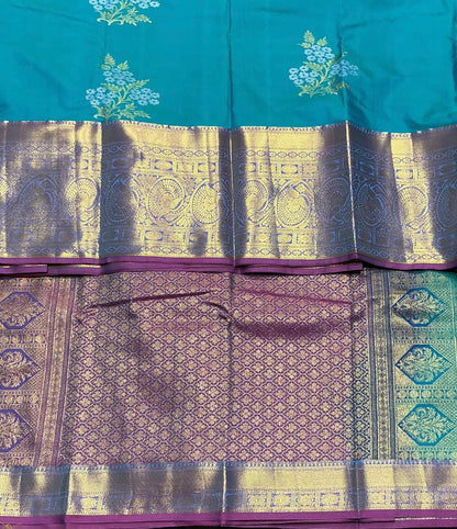 Sapphire Color Vegan Silk saree with silver meenakari floral butta