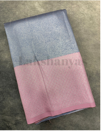Gray Colour Soft Silk Saree with Pink Colour Border