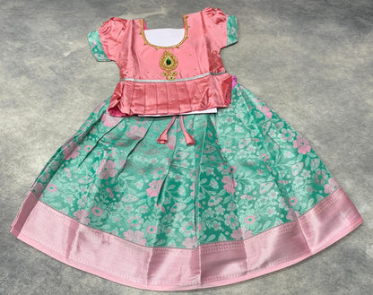 Ready To Wear Pavadai Light Green Tissue with Baby Pink Colour Blouse