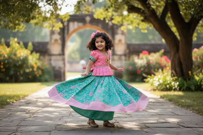 Ready To Wear Pavadai Light Green Tissue with Baby Pink Colour Blouse