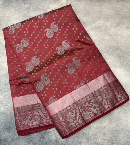Beetroot Colour Semi Tussar Saree with Zari Border