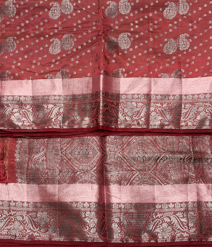 Beetroot Colour Semi Tussar Saree with Zari Border