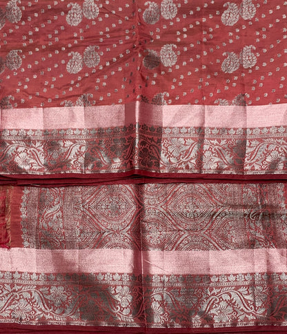 Beetroot Colour Semi Tussar Saree with Zari Border