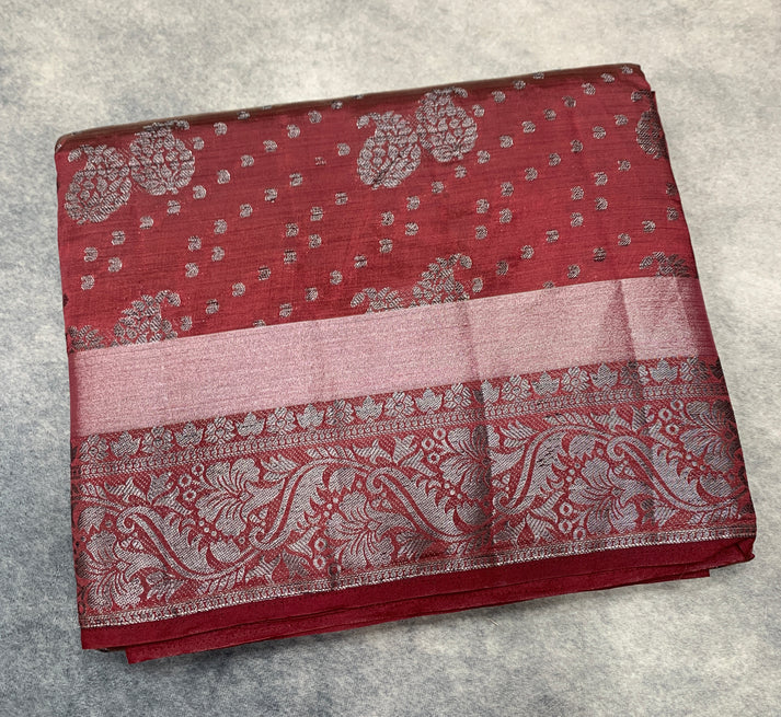 Beetroot Colour Semi Tussar Saree with Zari Border