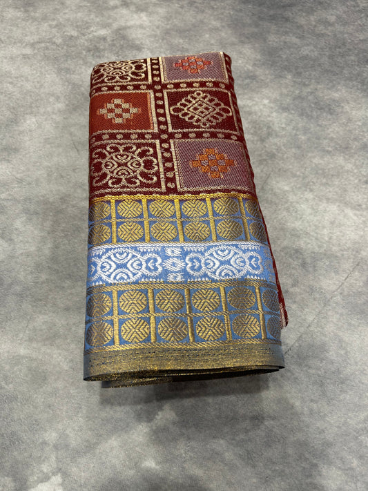 Brown & Honey Meenakari Butter Silk Saree