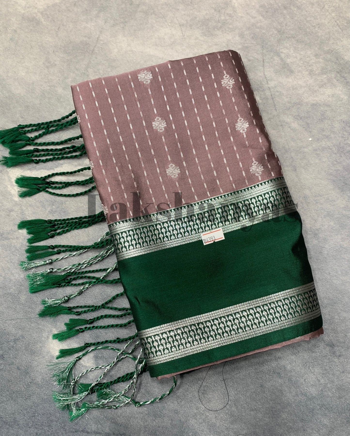Light Brown Colour Soft Silk Saree with Green Colour Rettai Pettu Border