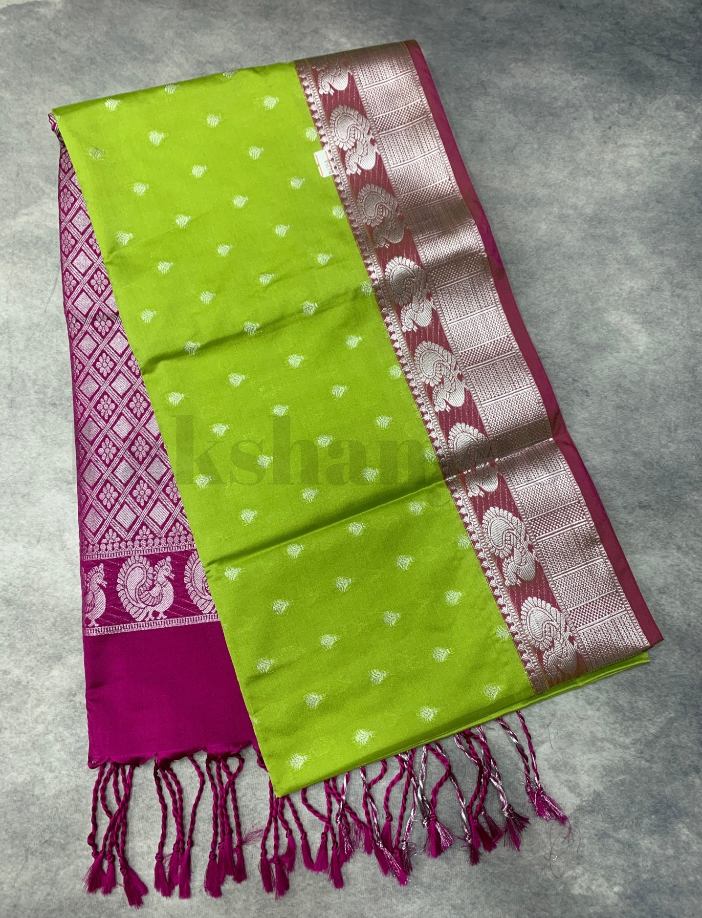 Light Green Colour Soft Silk Saree with Pink Colour Border