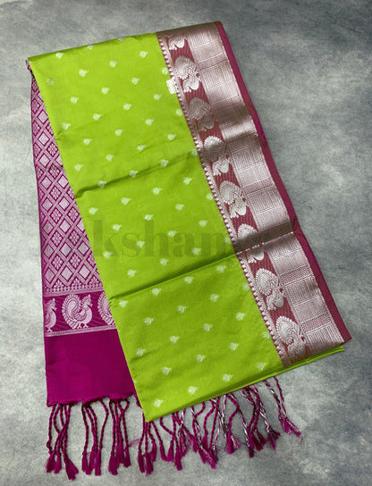 Light Green Colour Soft Silk Saree with Pink Colour Border
