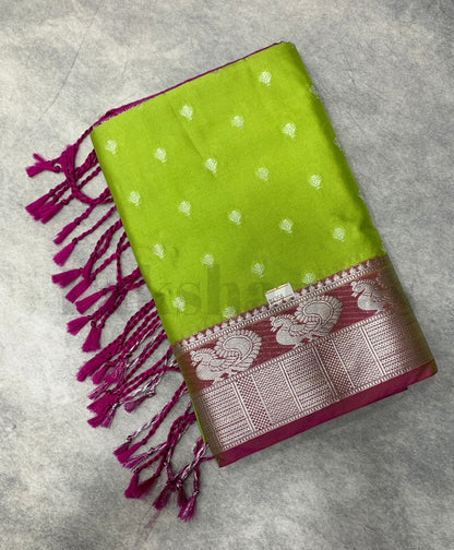 Light Green Colour Soft Silk Saree with Pink Colour Border