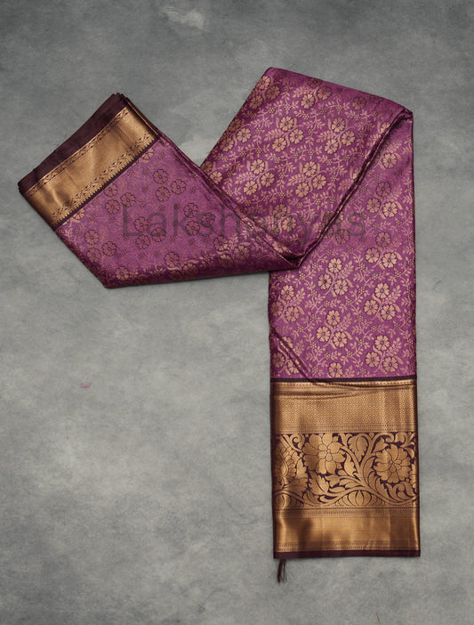 Lavender Semi Silk Saree with chocolate brown border