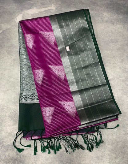 Magenta Colour Soft Silk Saree with Green Colour Border