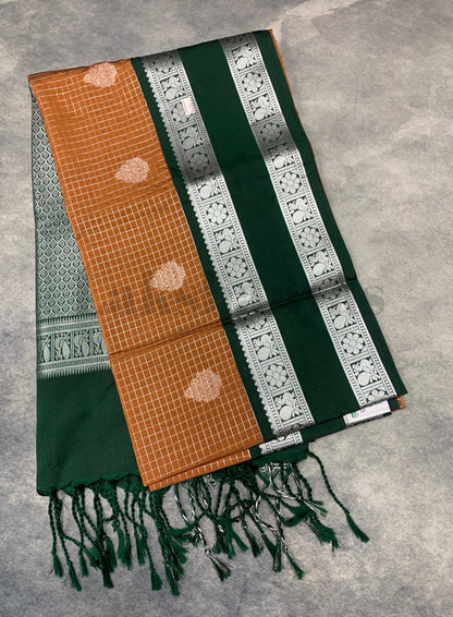 Mustard Colour Soft Silk Saree with Green Rettai Pettu Border