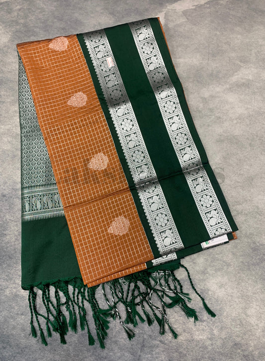 Mustard Colour Soft Silk Saree with Green Rettai Pettu Border