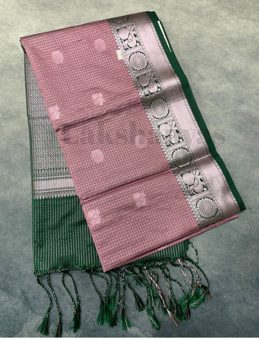 Light Pink Colour Soft Silk Saree with Green Colour Border