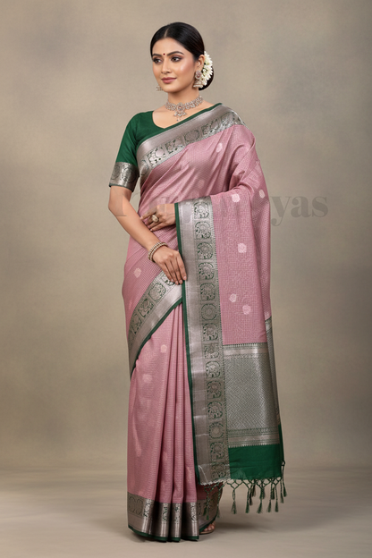 Light Pink Colour Soft Silk Saree with Green Colour Border