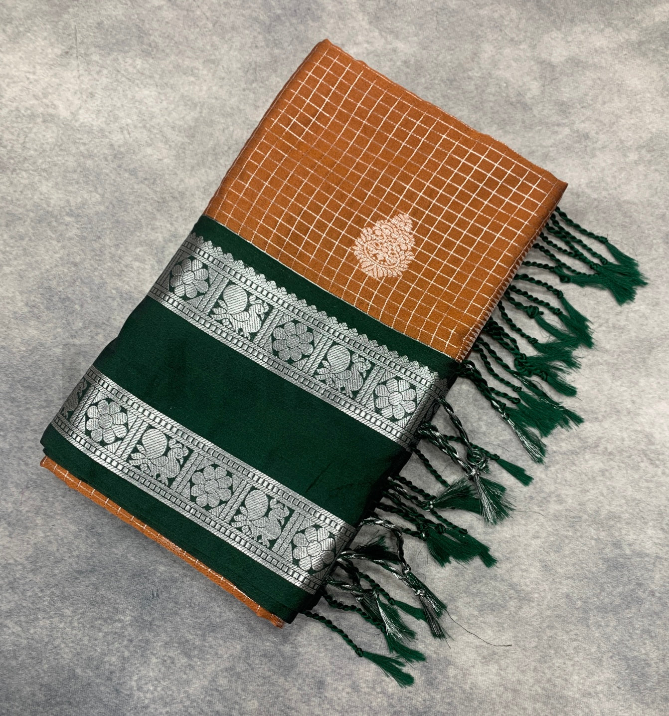 Mustard Colour Soft Silk Saree with Green Rettai Pettu Border