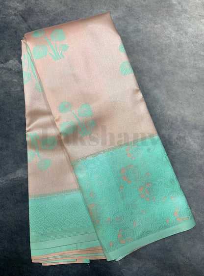 Cream Colour Tissue  Saree with Teal Green Border