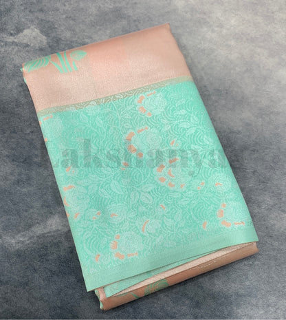 Cream Colour Tissue  Saree with Teal Green Border