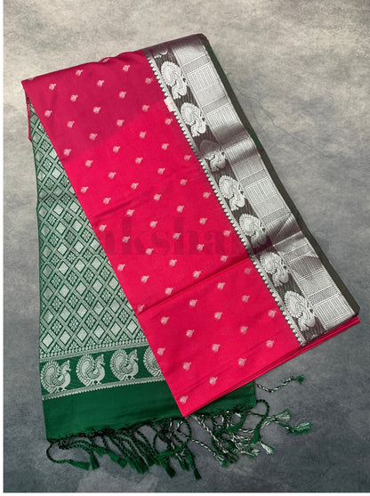 Pink Colour Soft Silk Saree with Green Colour Border