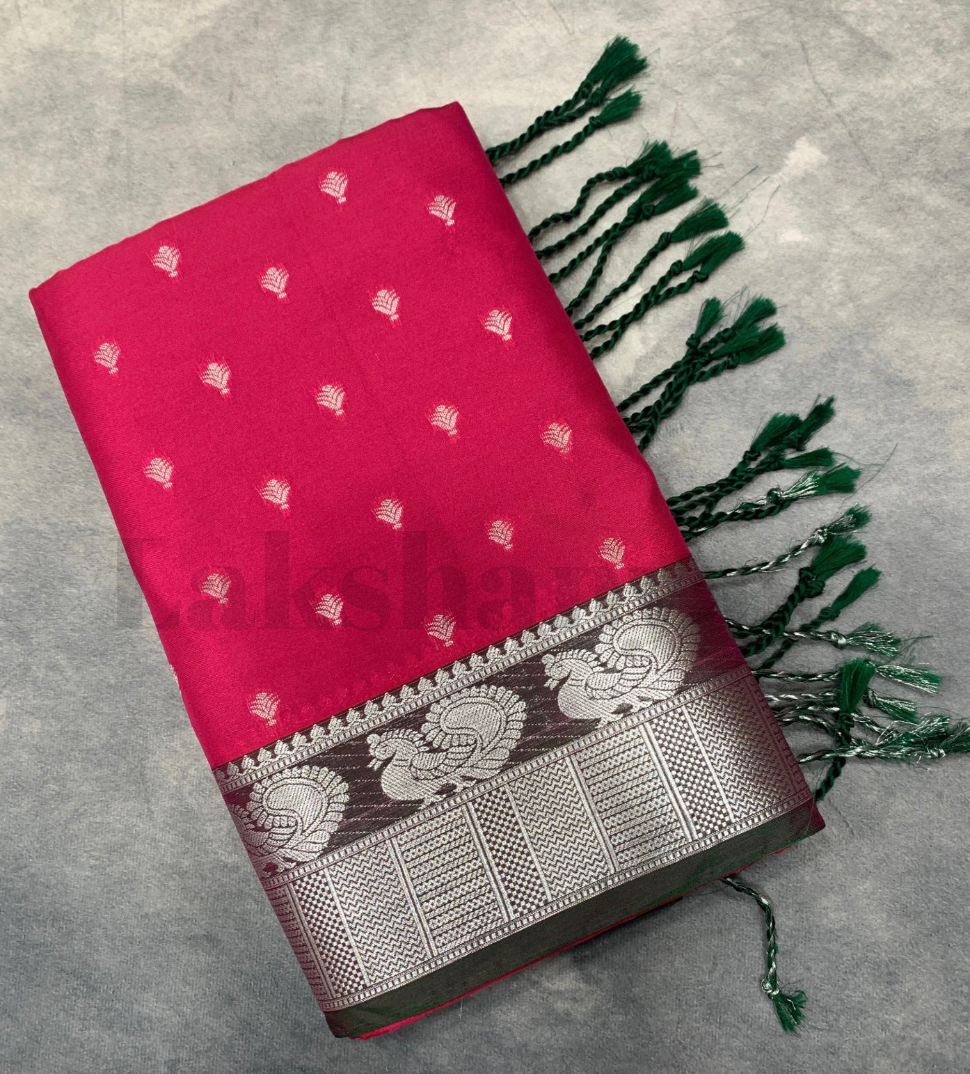 Pink Colour Soft Silk Saree with Green Colour Border