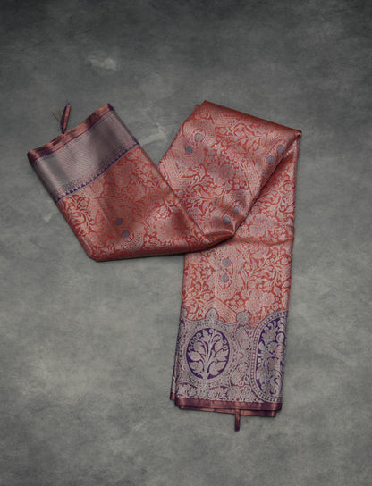 Pink Tissue Saree with violet border