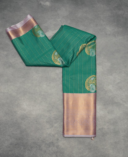 Green Semi Silk Saree with Lilac Border