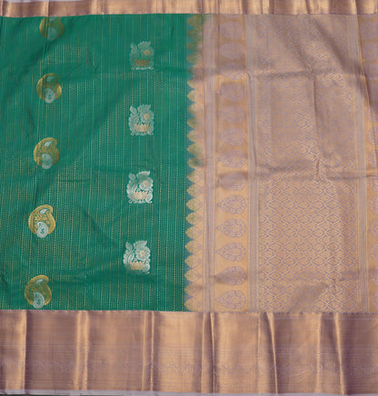 Green Semi Silk Saree with Lilac Border