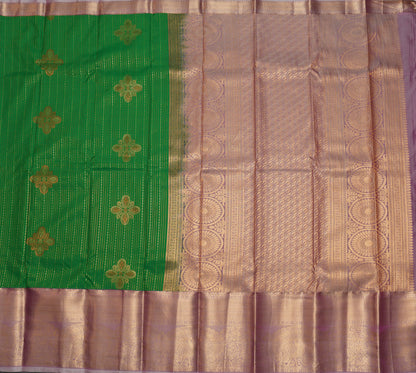 Green Semi Silk Saree with Lilac Peacock Border