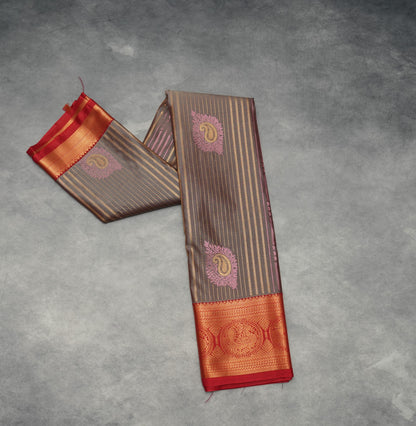 Grey Semi Silk Saree with Maroon Border