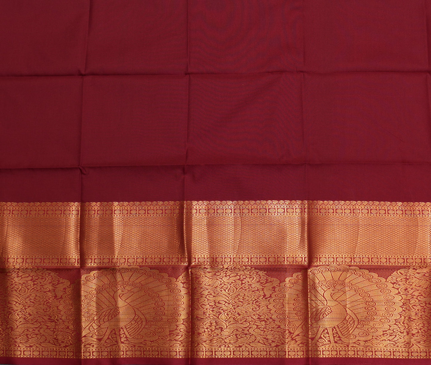 Green Semi Silk Saree with Maroon Peacock Border