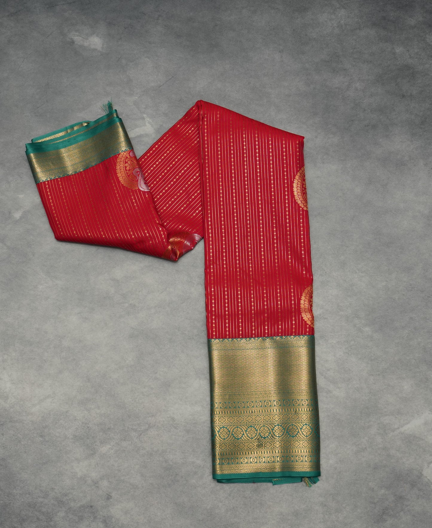 Red Semi Silk Saree with Green Border