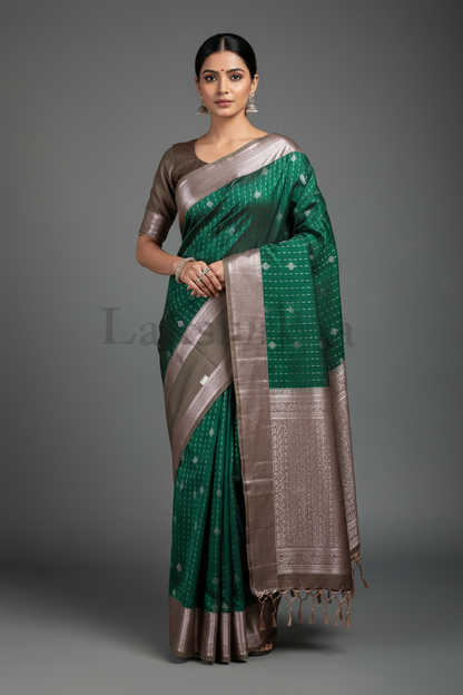 Emerald Green Colour Soft Silk Saree with Rettai Pettu Border