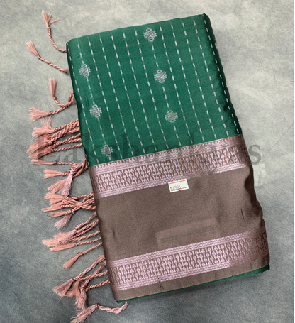 Emerald Green Colour Soft Silk Saree with Rettai Pettu Border