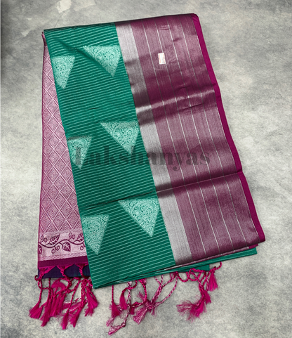 Dark Green Colour Soft Silk Saree with  Magenta Pink Border