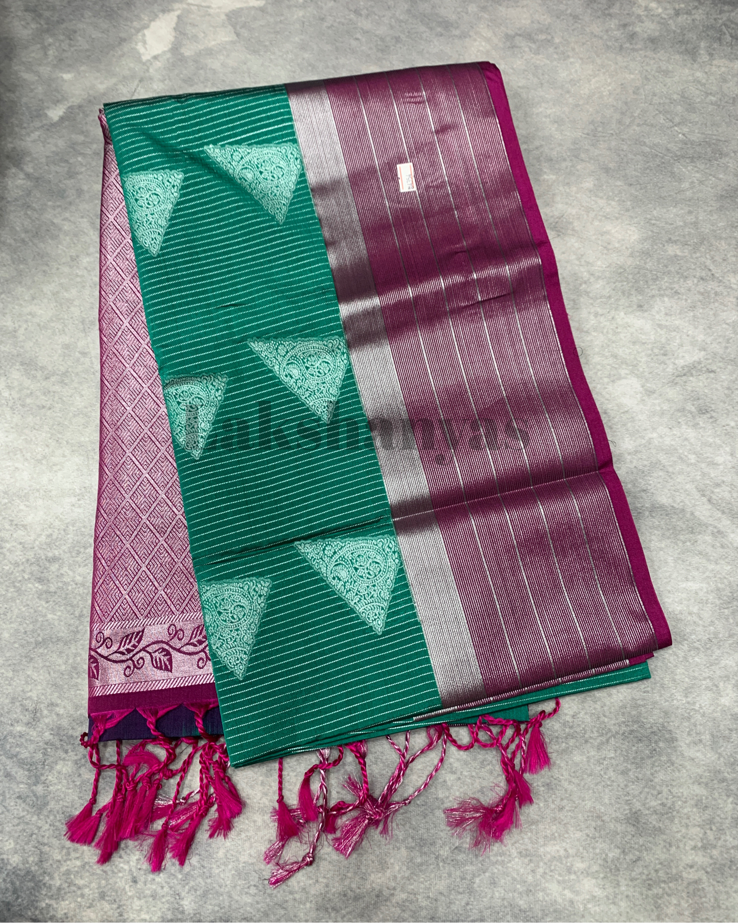 Dark Green Colour Soft Silk Saree with Magenta Colour Border