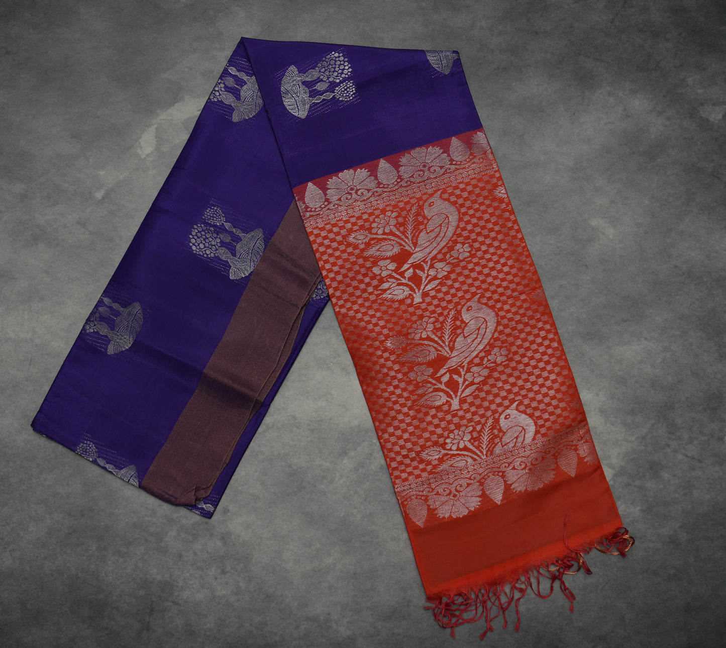 Kanjivaram Blue Soft Silk Saree with Orange Zari Border