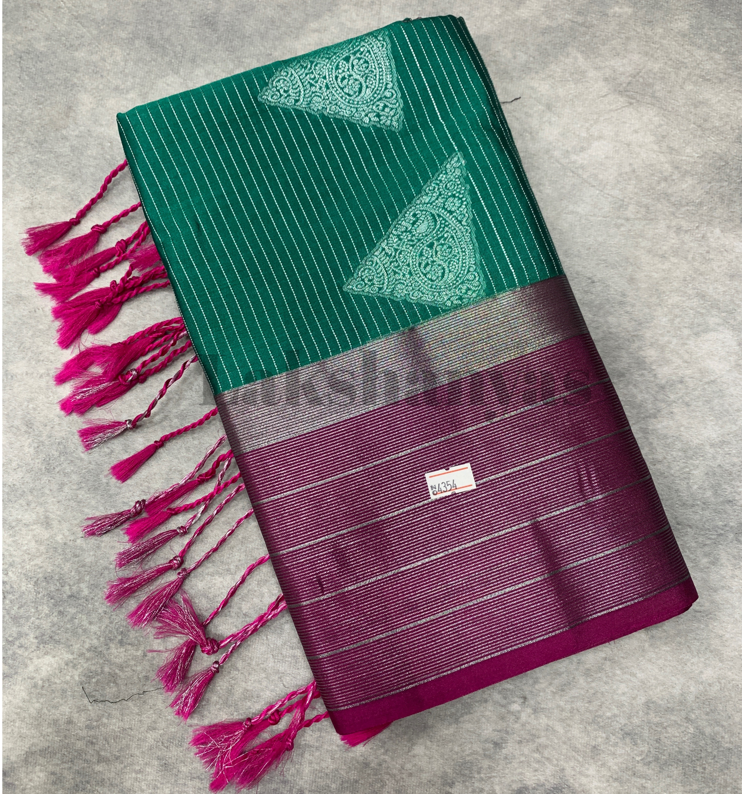 Dark Green Colour Soft Silk Saree with  Magenta Pink Border