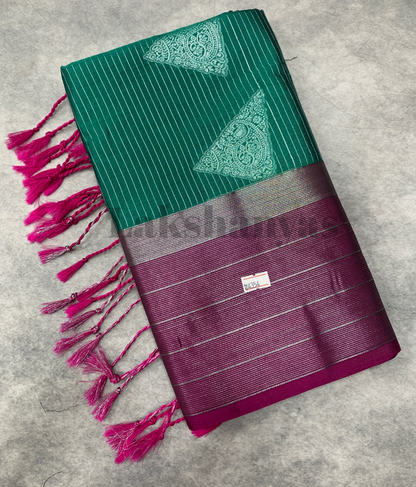 Dark Green Colour Soft Silk Saree with Magenta Colour Border